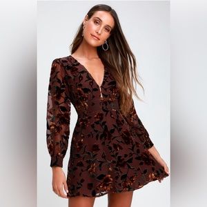 ASTR the Label - Vivian Plum Purple Burnout Velvet Floral Print Skater Dress - L